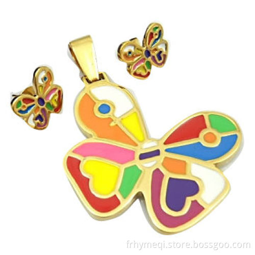 Butterfly epoxy stainless steel jewelry sets